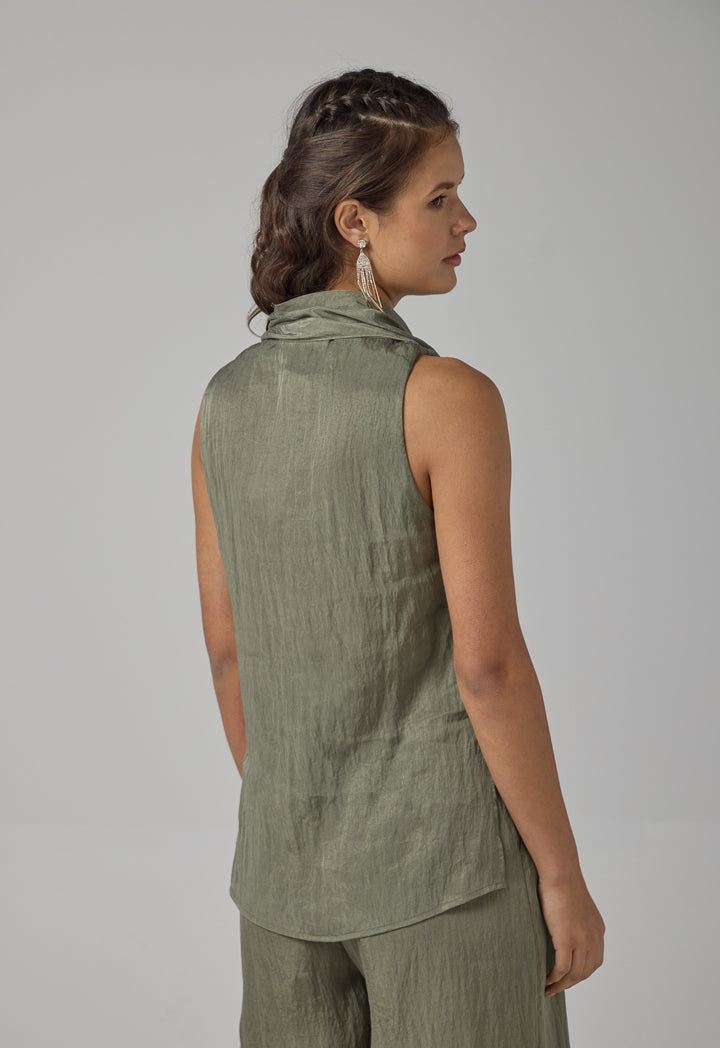 Choice Crinkled Sleeveless Top Olive