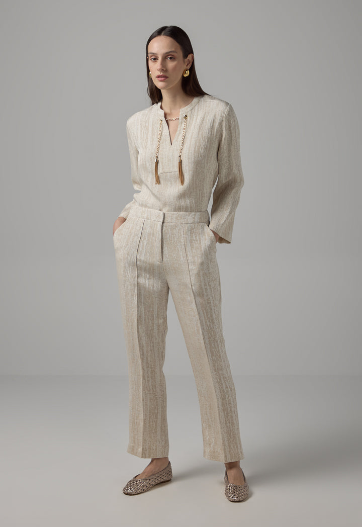 Choice Contrast Tuck At Front Straight Leg Trousers Beige