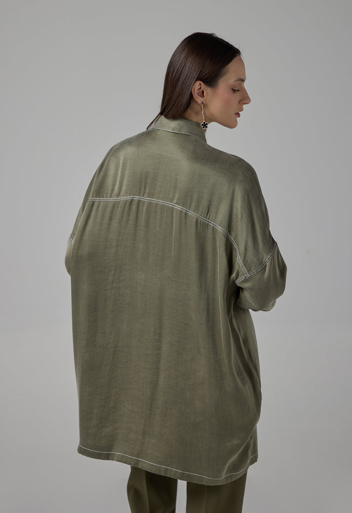 Choice Solid Drop Shoulder Shirt Olive