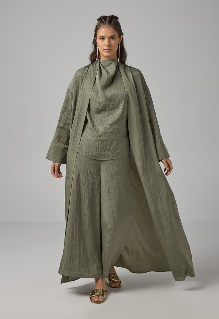 Choice Solid Crinkled Maxi Abaya Olive