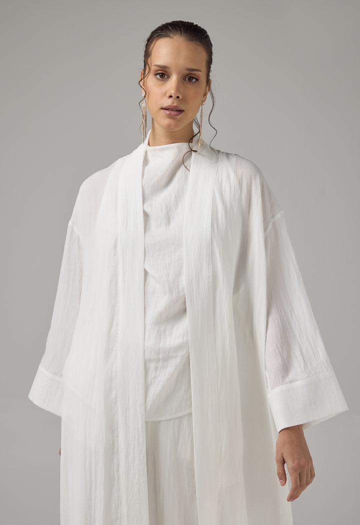 Choice Solid Crinkled Maxi Abaya Off White