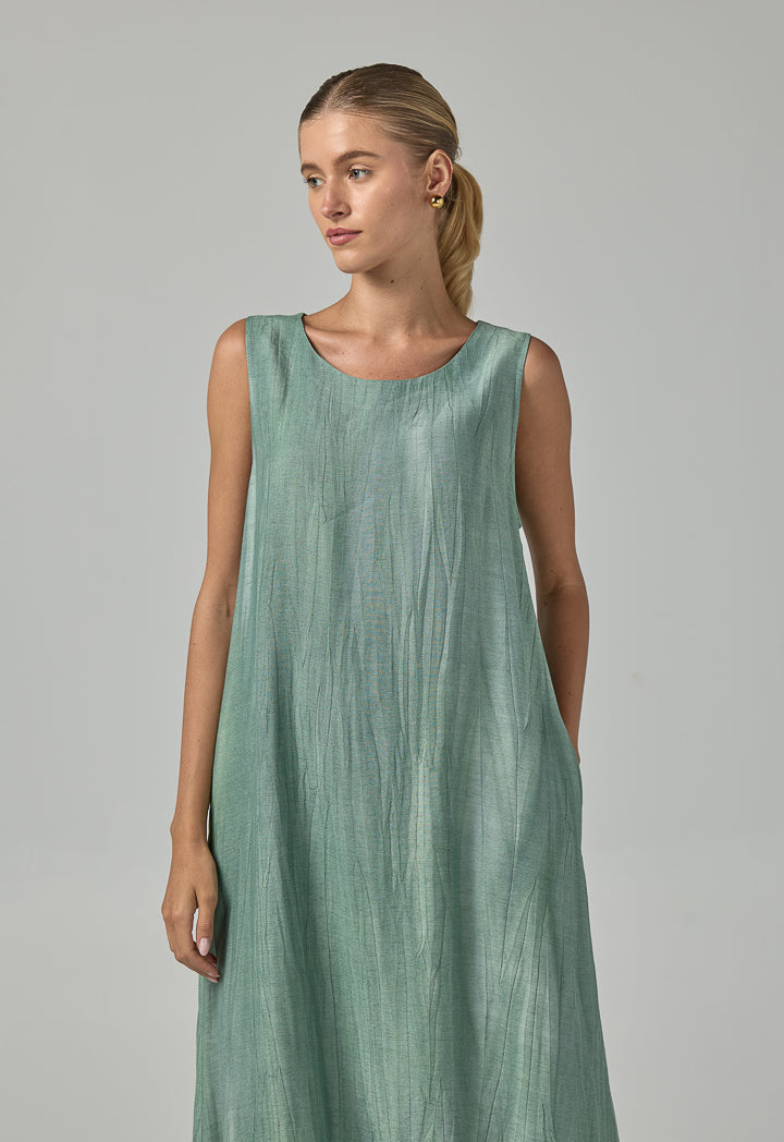 Choice Crinkled Sleeveless Maxi Dress Green
