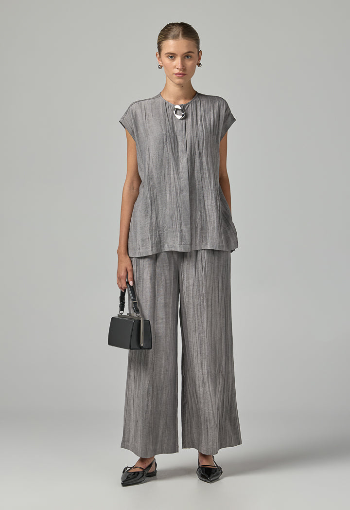Choice Basic Crinkled Sleeveless Top Grey