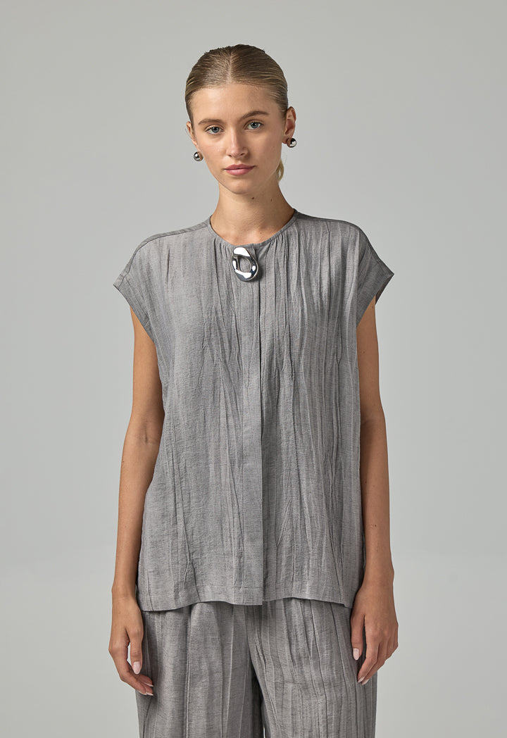 Choice Basic Crinkled Sleeveless Top Grey