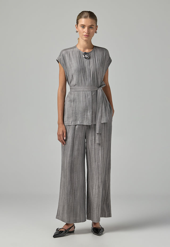 Choice Basic Crinkled Sleeveless Top Grey