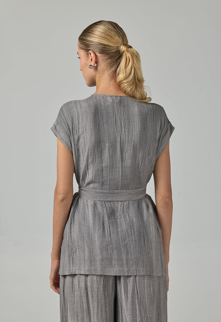 Choice Basic Crinkled Sleeveless Top Grey