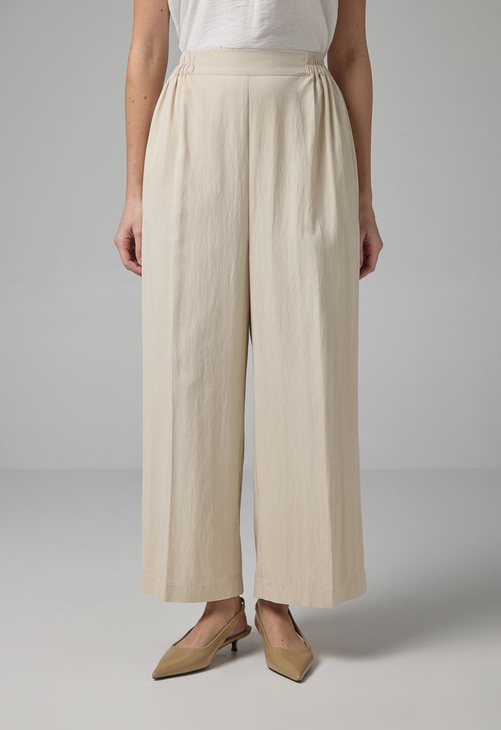 Choice Straight Wide Leg Basic Trousers Beige