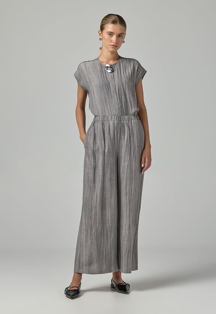 Choice Crinkled Straight Cut Trousers  Grey