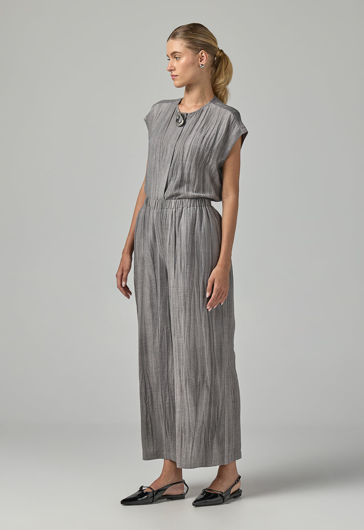 Choice Crinkled Straight Cut Trousers  Grey