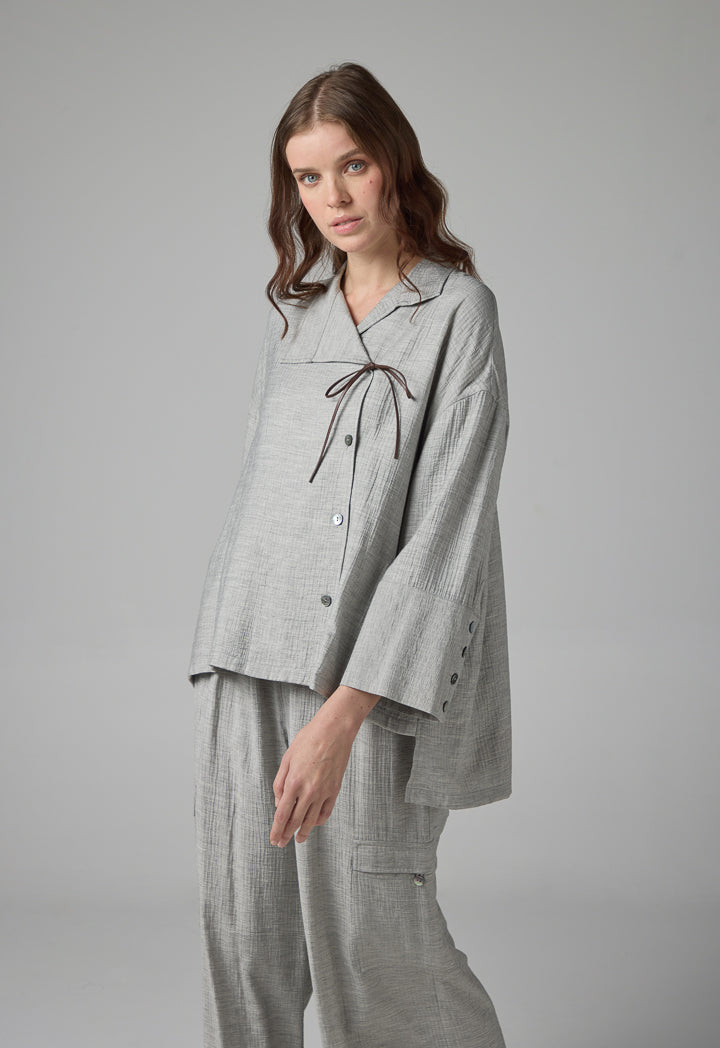 Choice High-Low Long Sleeve Crinkled Shirt Grey