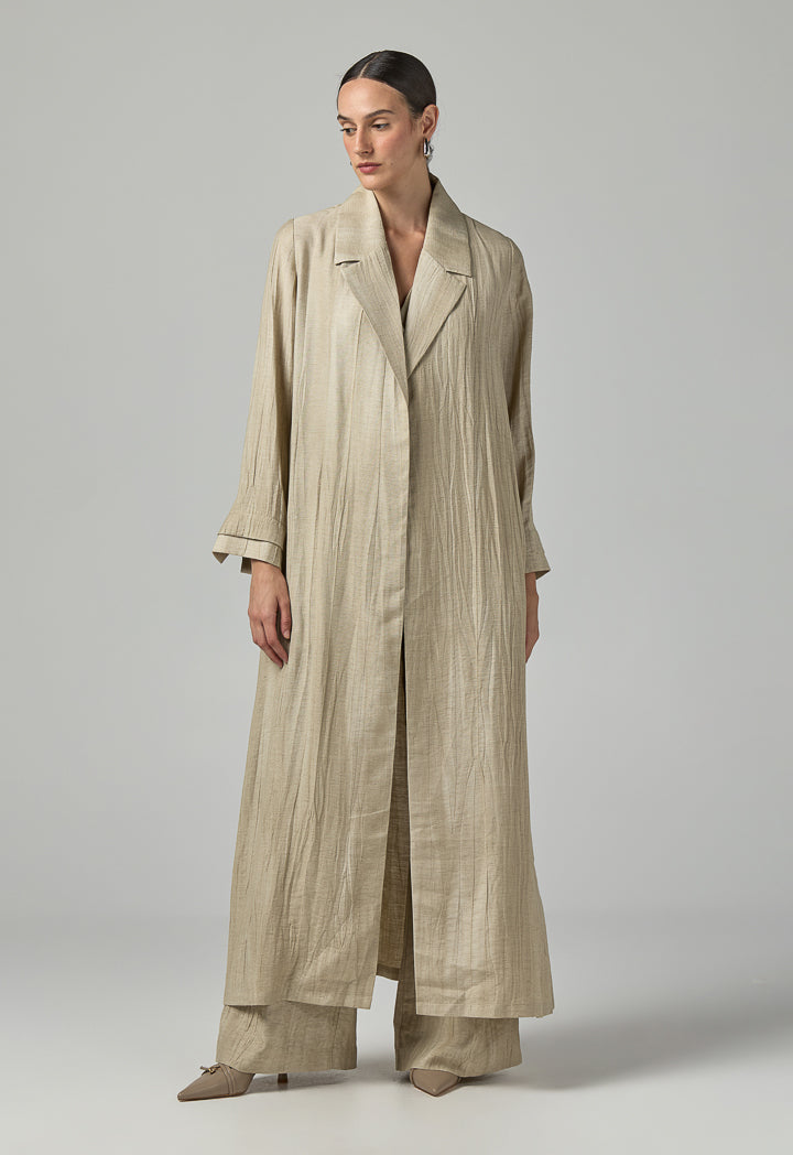 Choice Solid Textured Abaya With Hijab (2Pcs) Beige