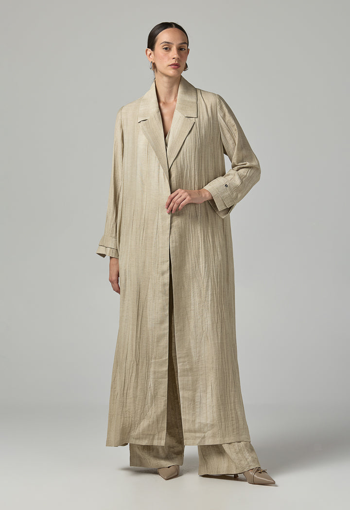 Choice Solid Textured Abaya With Hijab (2Pcs) Beige