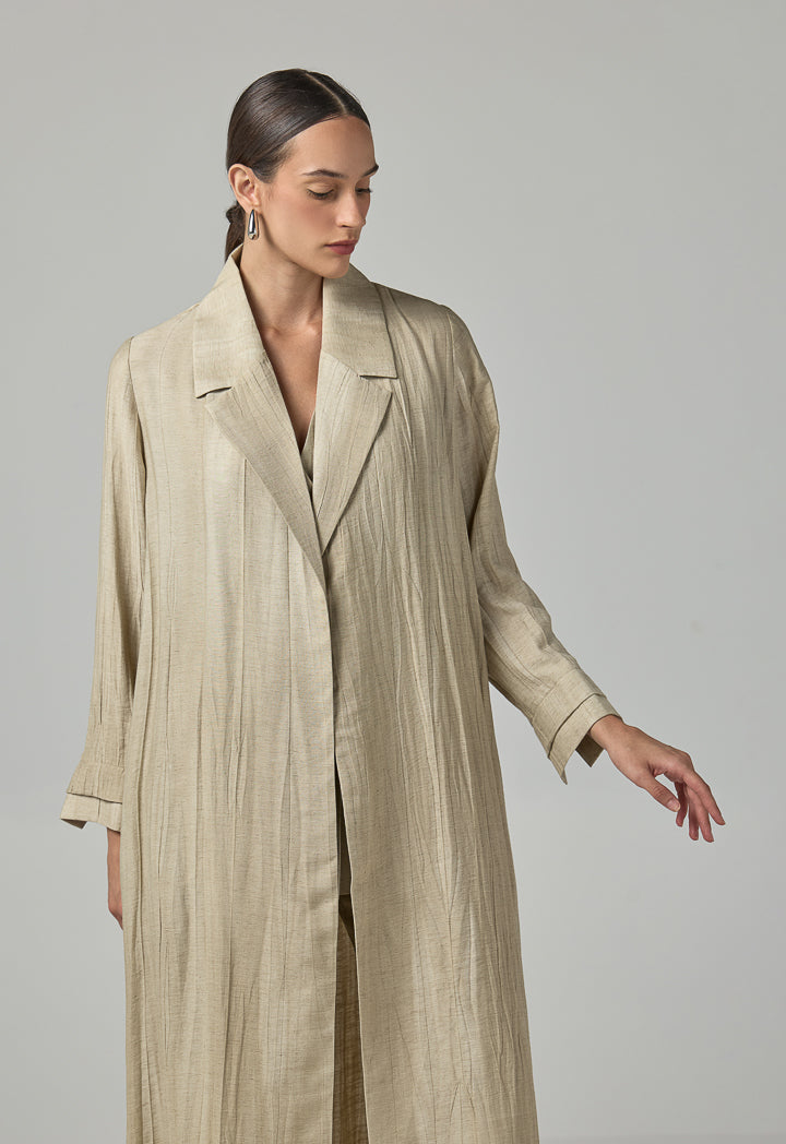 Choice Solid Textured Abaya With Hijab (2Pcs) Beige