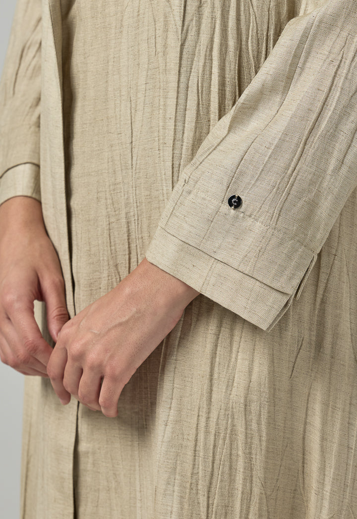 Choice Solid Textured Abaya With Hijab (2Pcs) Beige
