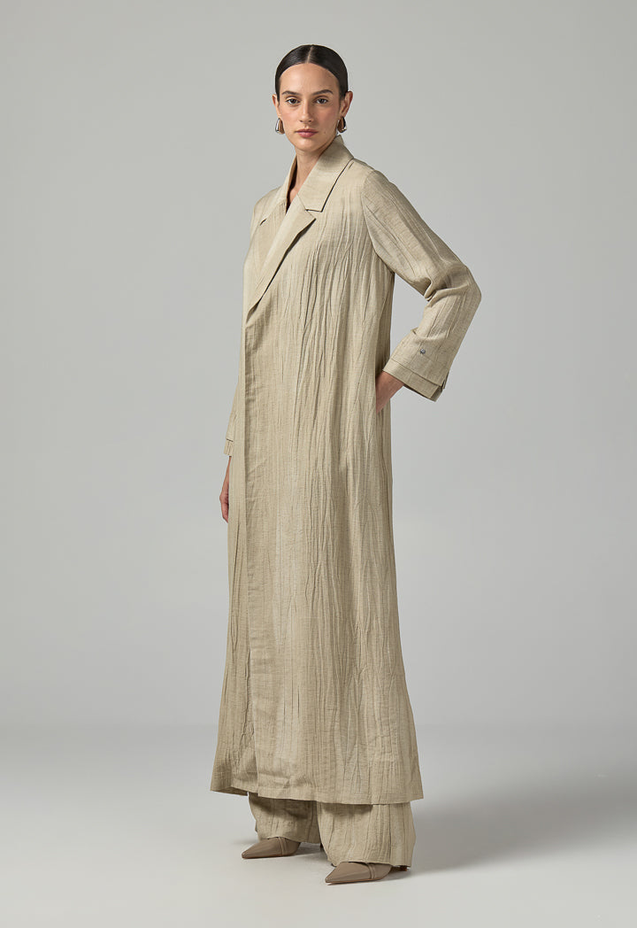 Choice Solid Textured Abaya With Hijab (2Pcs) Beige
