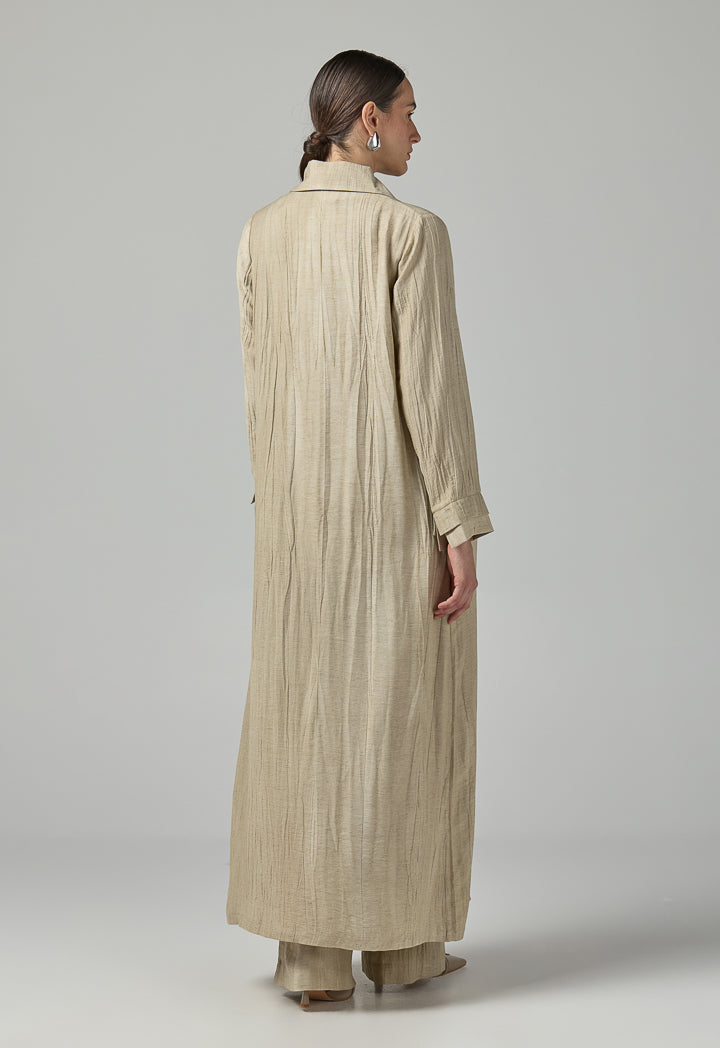 Choice Solid Textured Abaya With Hijab (2Pcs) Beige