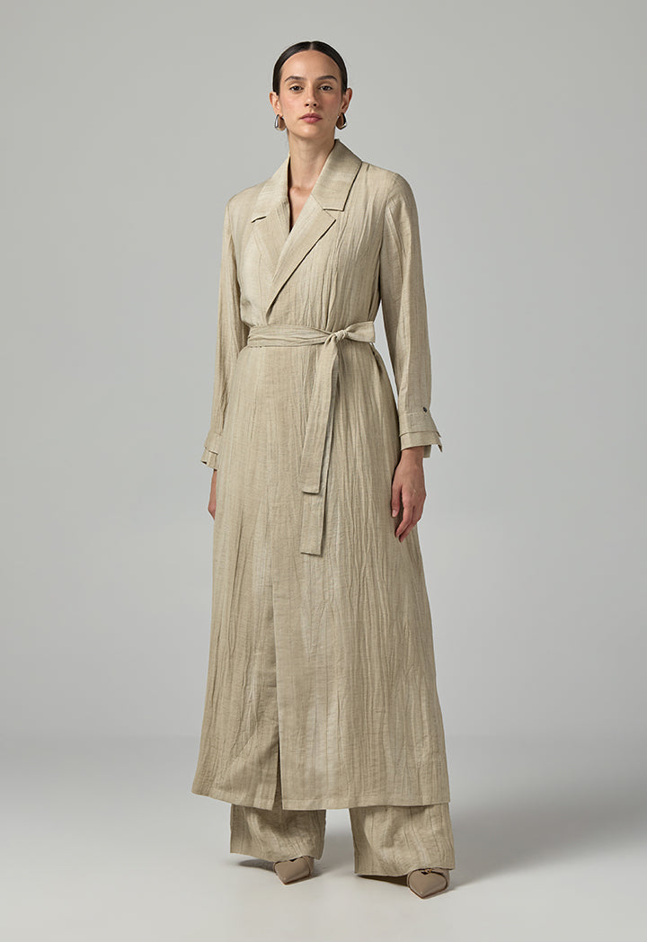 Choice Solid Textured Abaya With Hijab (2Pcs) Beige