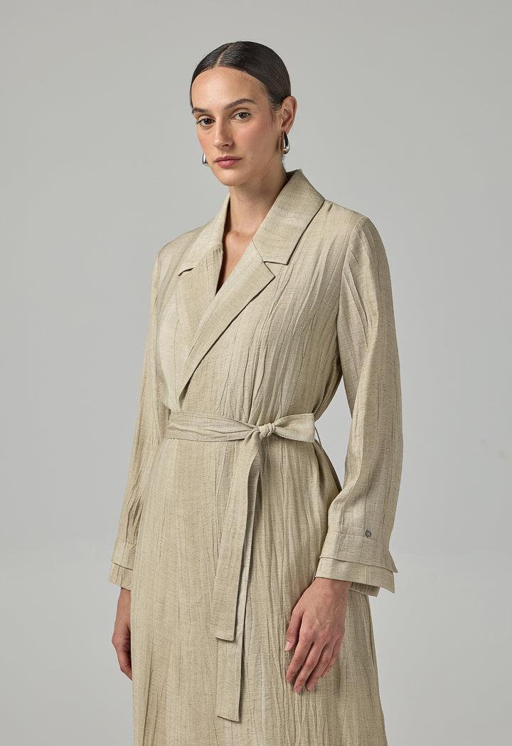 Choice Solid Textured Abaya With Hijab (2Pcs) Beige