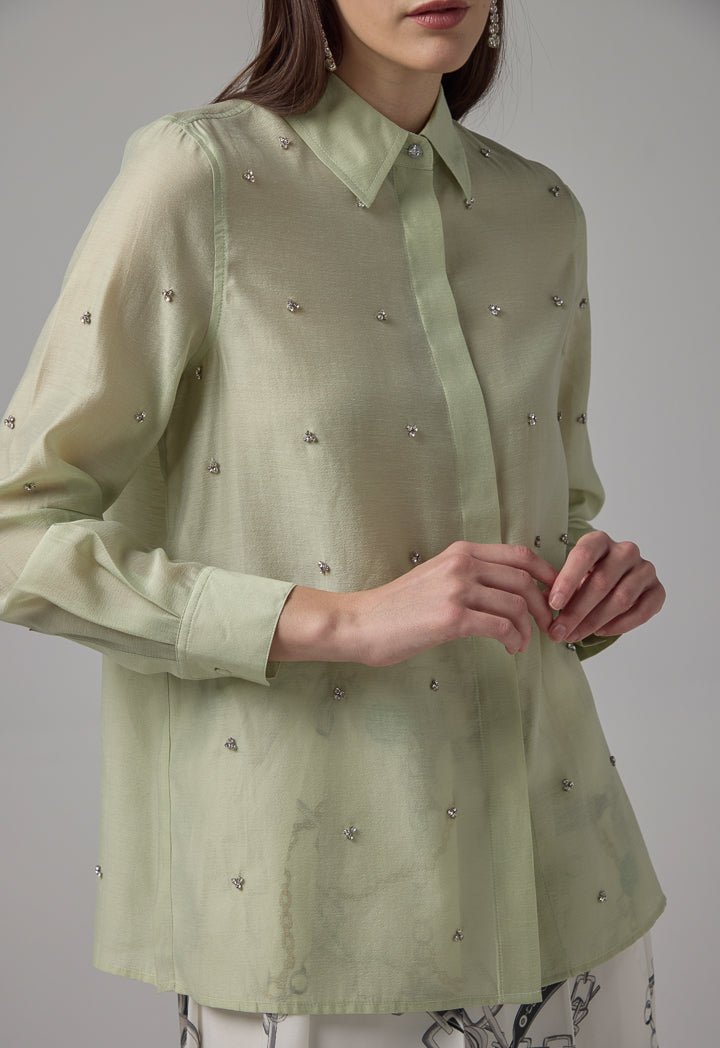 Choice Solid Crystal Embellished Shirt Mint