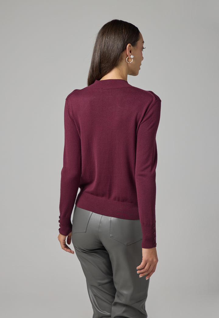 Choice High Round Neck Knitted Basic Blouse Burgundy