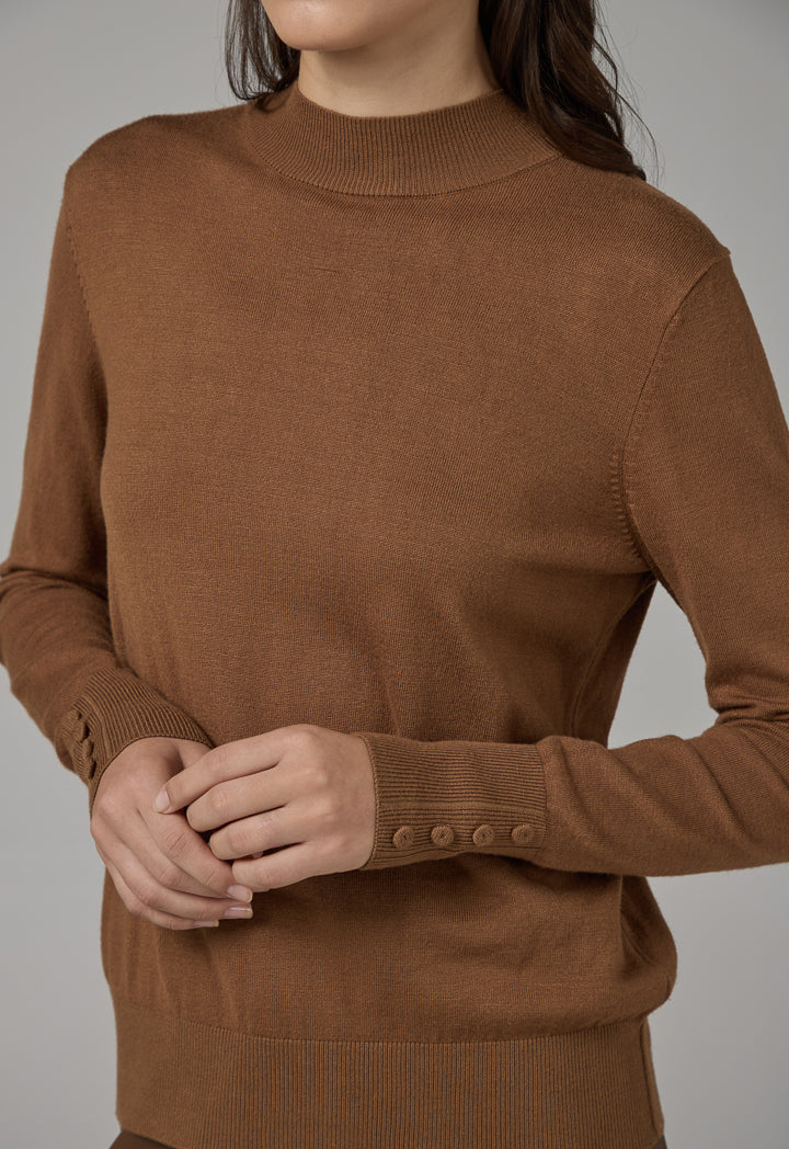 Choice High Round Neck Knitted Basic Blouse Camel