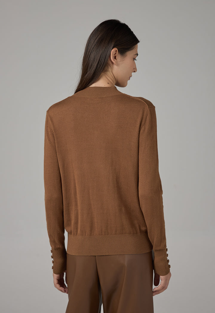 Choice High Round Neck Knitted Basic Blouse Camel