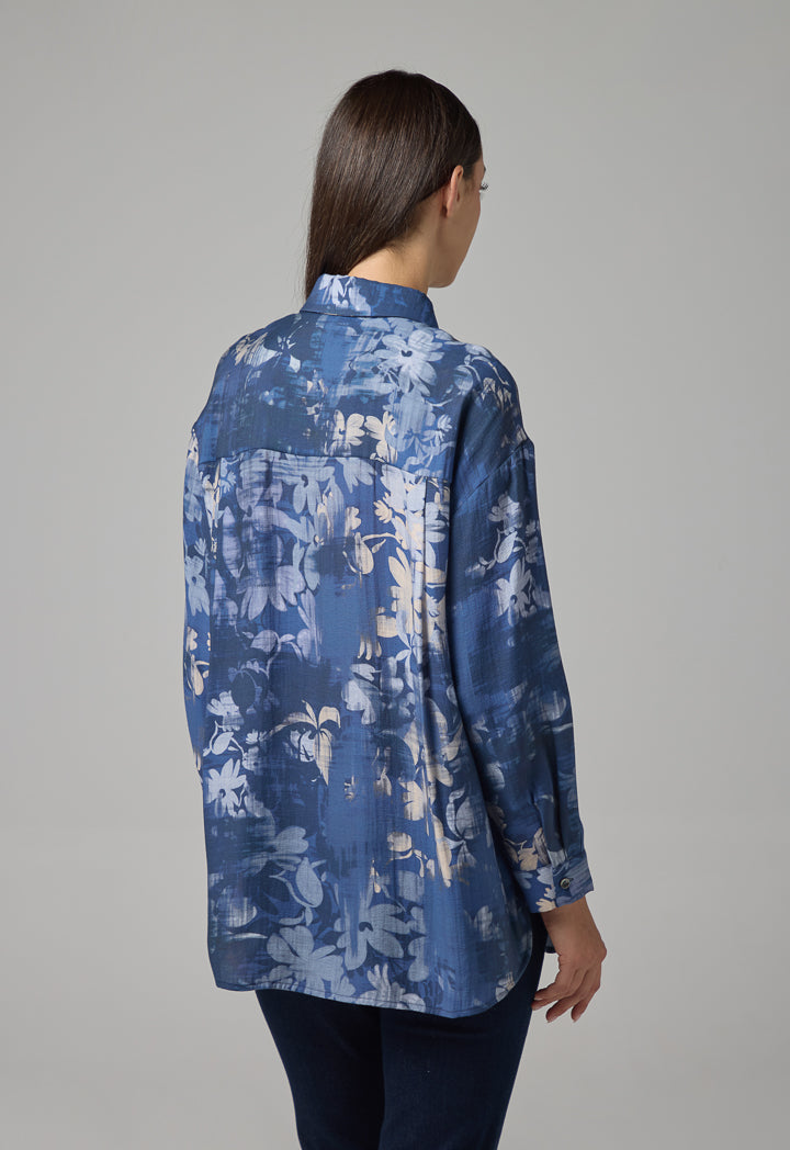 Choice Floral Print Regular Fit Shirt Navy