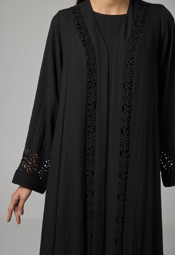 Choice Solid Schiffli Oversized Abaya Black