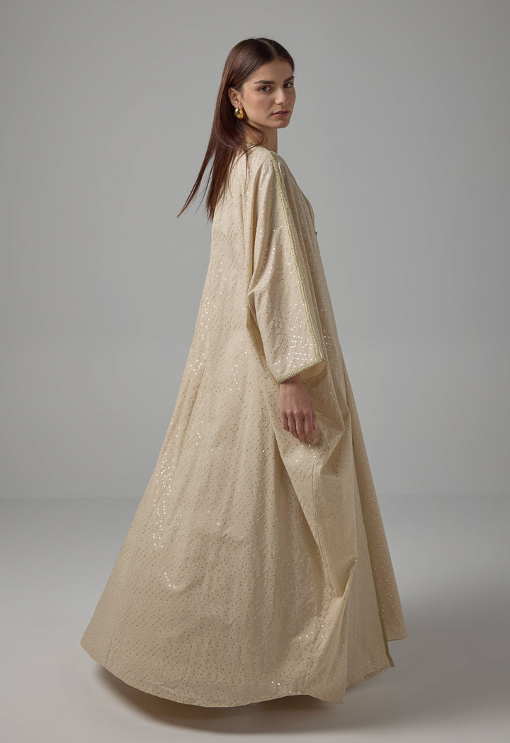 Choice Oversized Belted Sequin Maxi Abaya Beige