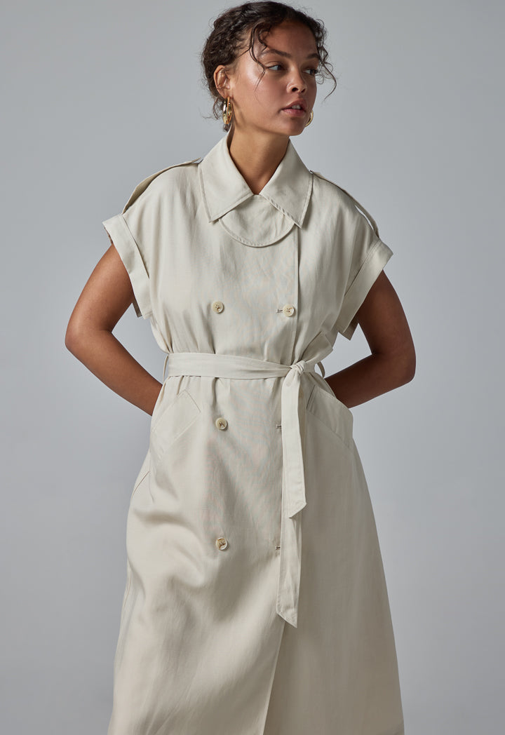 Choice Short Sleeve Belted Shirt Dress Cream