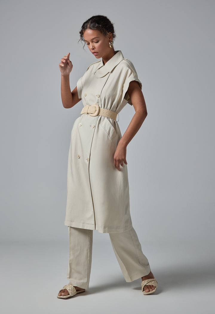 Choice Short Sleeve Belted Shirt Dress Cream