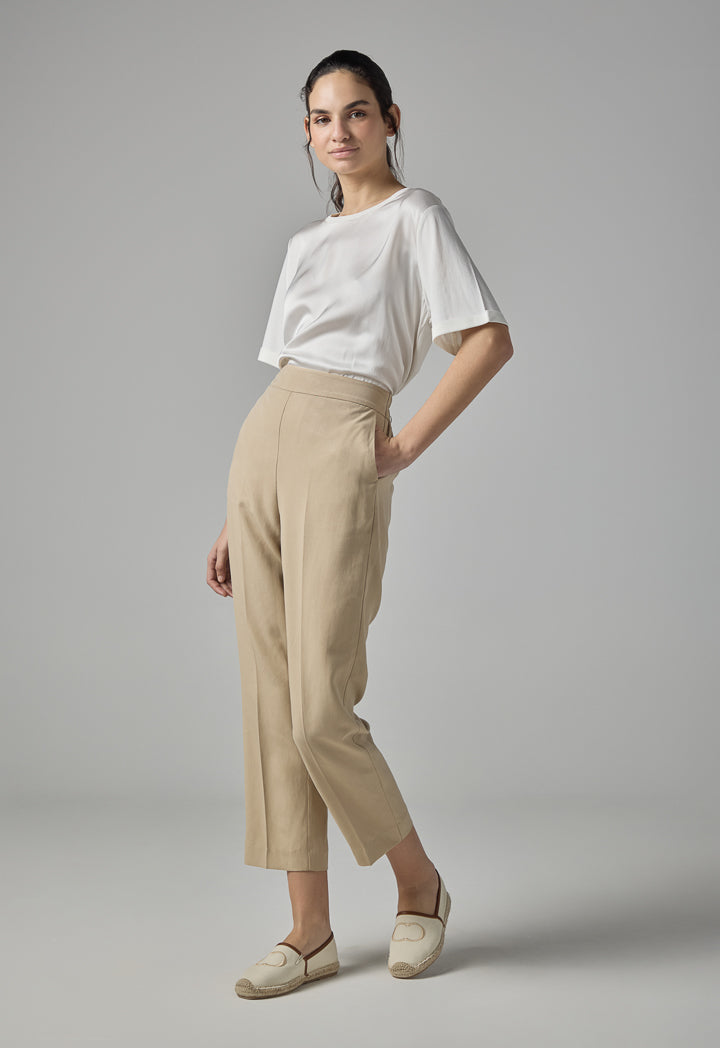 Choice Single Tone Straight Leg Trousers Beige