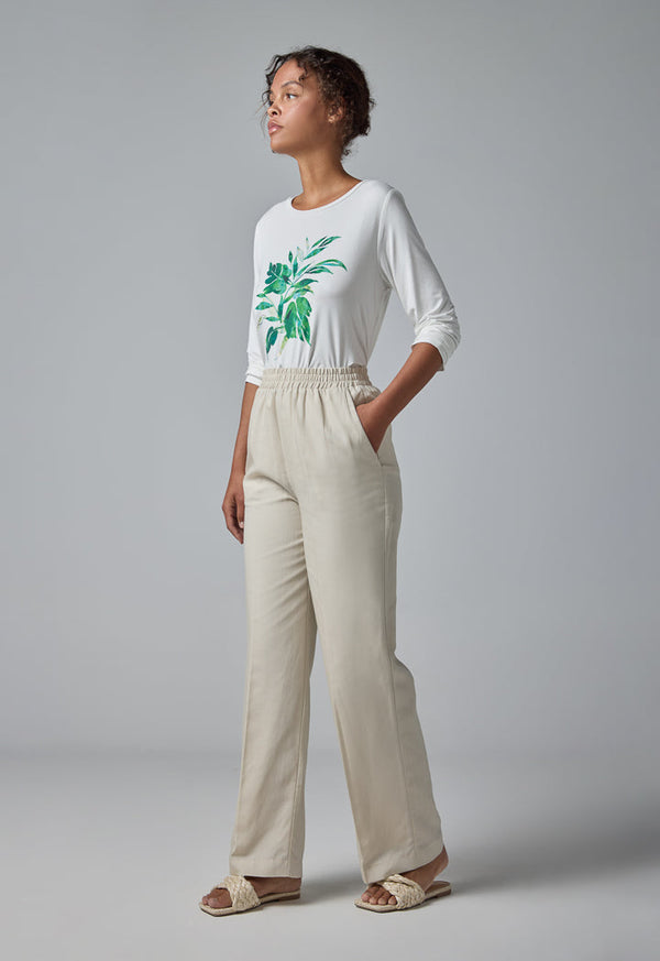 Choice Wide Leg Elasticated Waist Trousers Cream