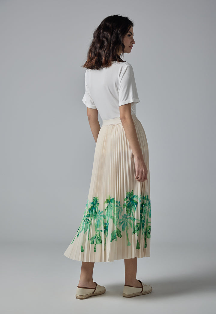 Choice Floral Print Pleated Skirt Cream