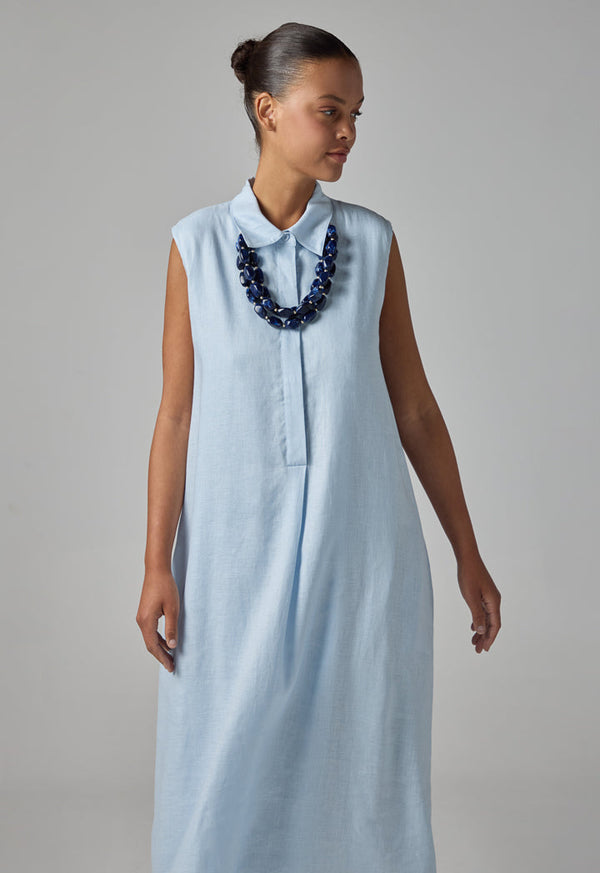 Choice Solid Sleeveless Flared Dress Sky Blue