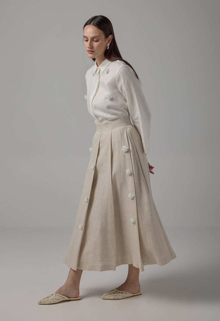 Choice Flared Linen Pleated Skirt Beige