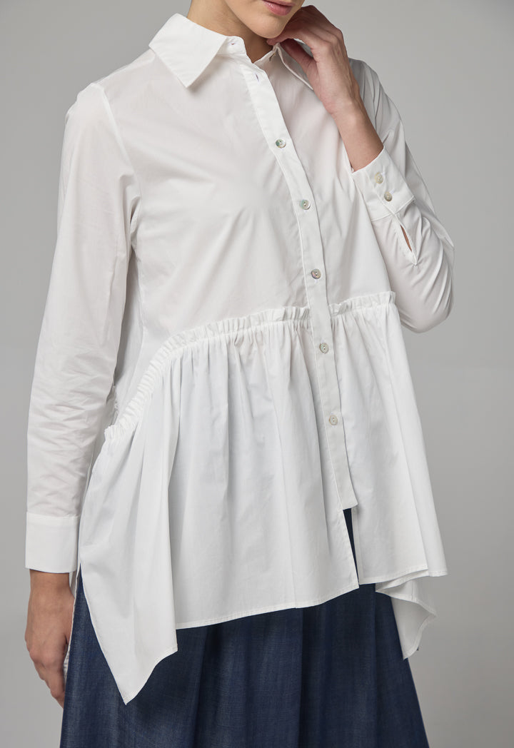 Choice Asymmetrical Hem Ruffle Shirt White