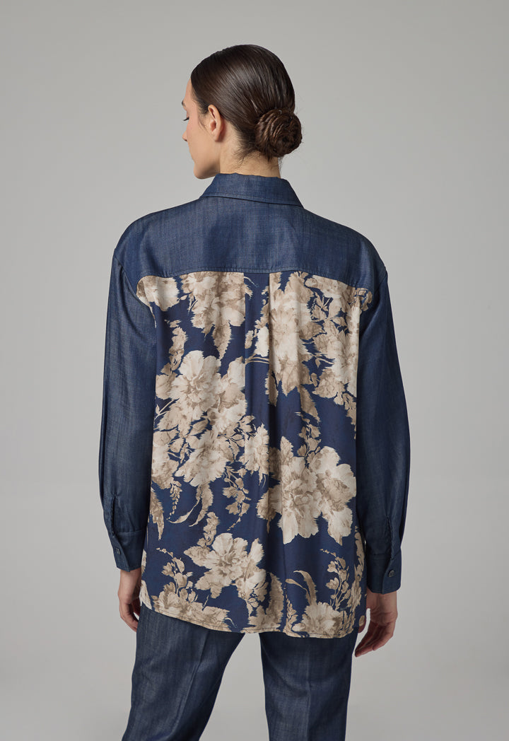 Choice Back Print Denim Shirt Blue