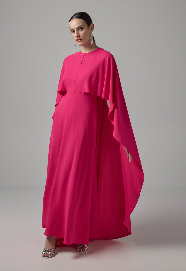 Choice Cape Details Maxi Dress Fuchsia