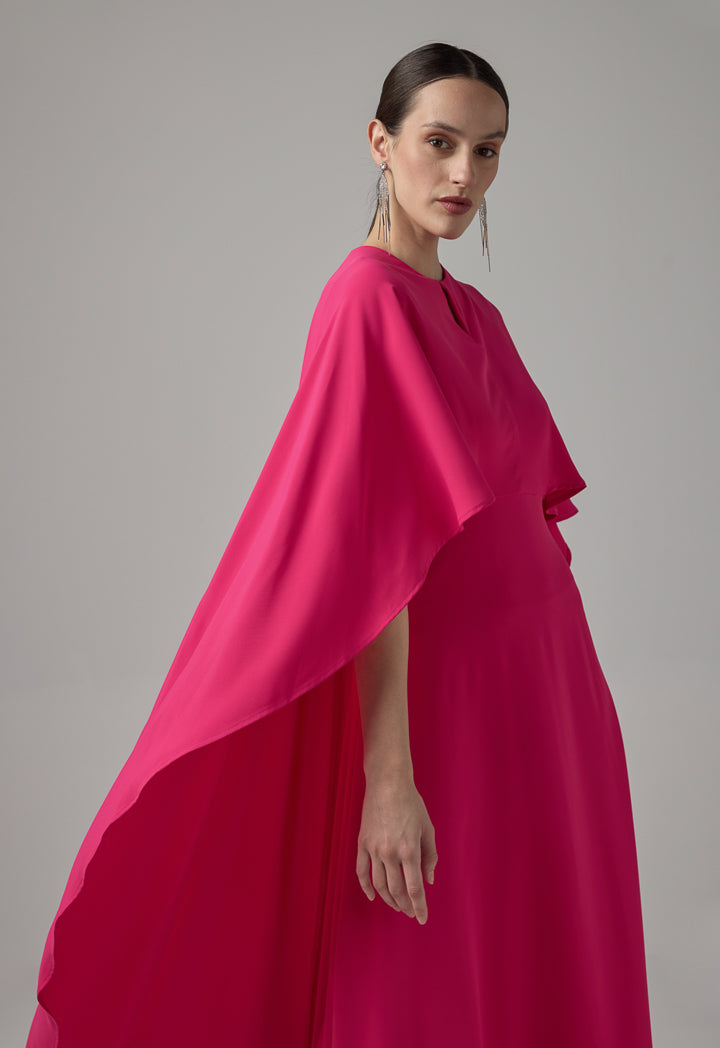 Choice Cape Details Maxi Dress Fuchsia