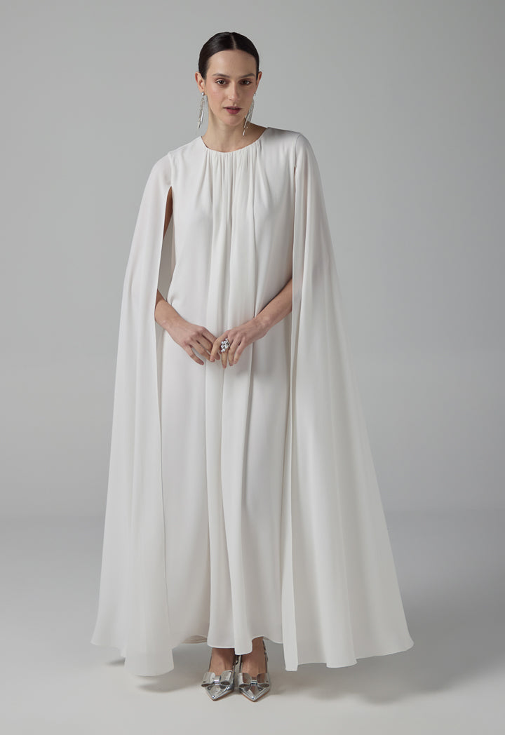 Choice Pleated Flared Maxi Dress  Off White