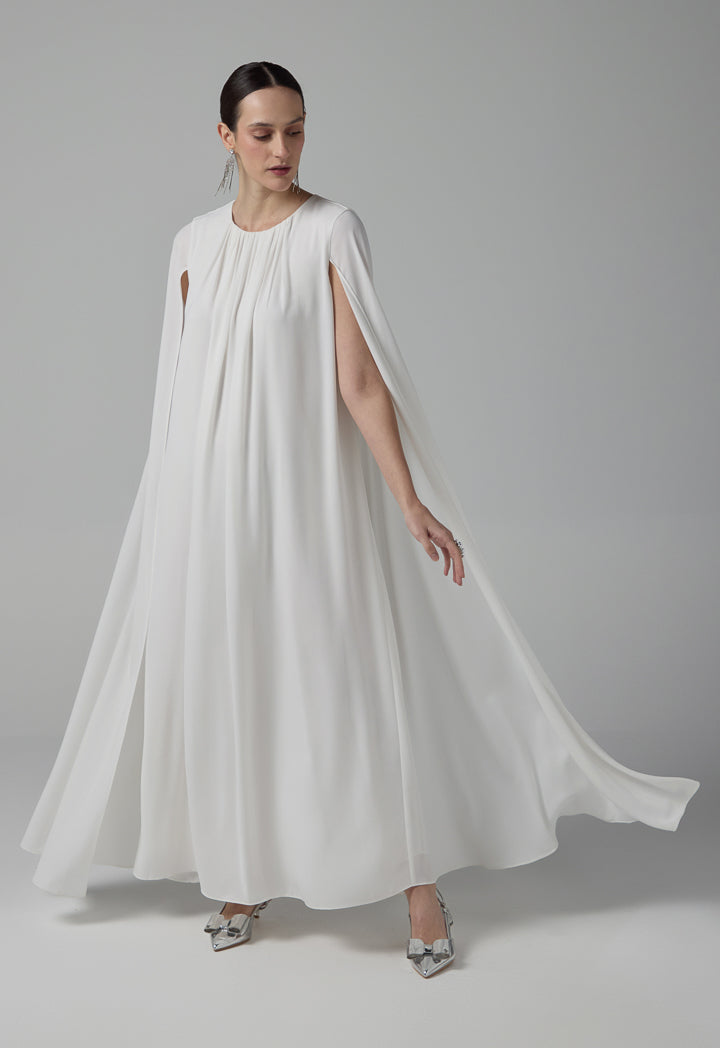 Choice Pleated Flared Maxi Dress  Off White