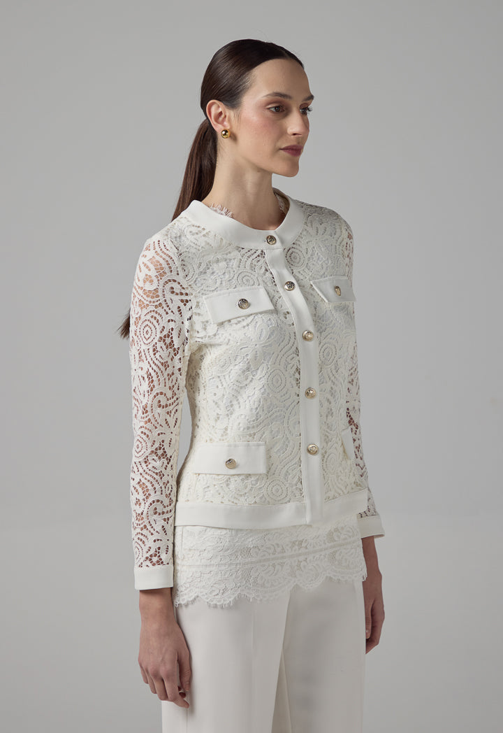 Choice Solid Floral Lace Jacket Off White