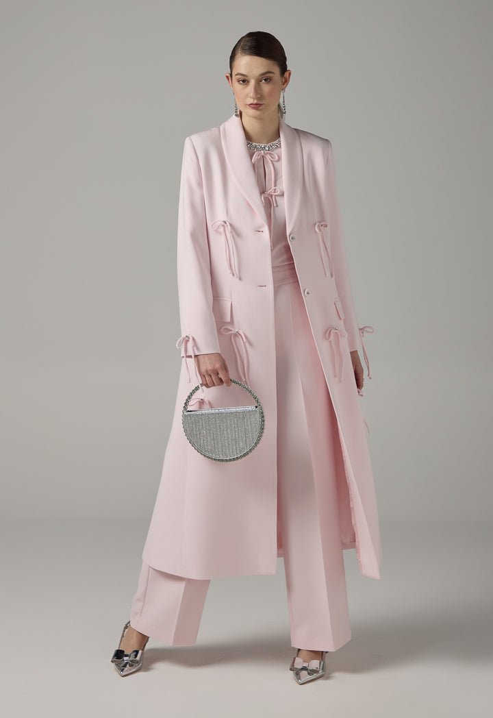 Choice Notched Collar Bow-Detail Coat Pink