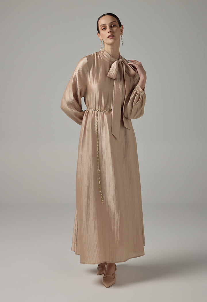 Choice Solid Non Detachable Scarf Maxi Dress Rose Gold