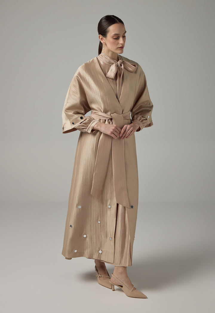 Choice Embroidered Maxi Abaya With Mirror Accents  Rose Gold