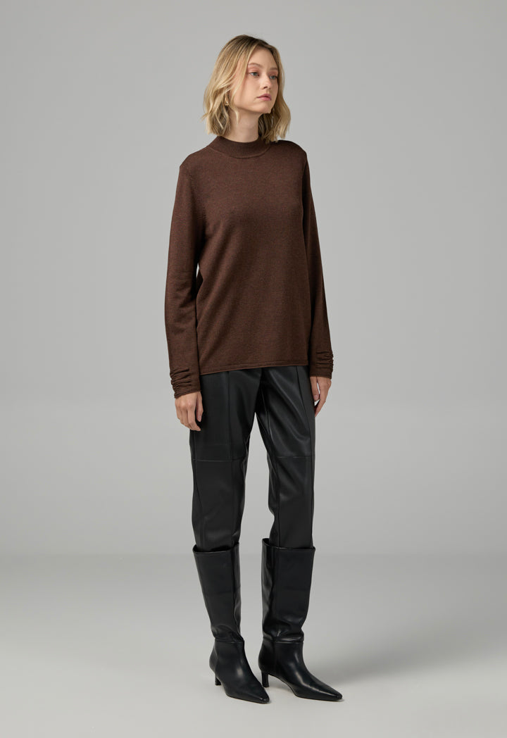 Choice Basic Long Sleeve Knitted Sweater Brown