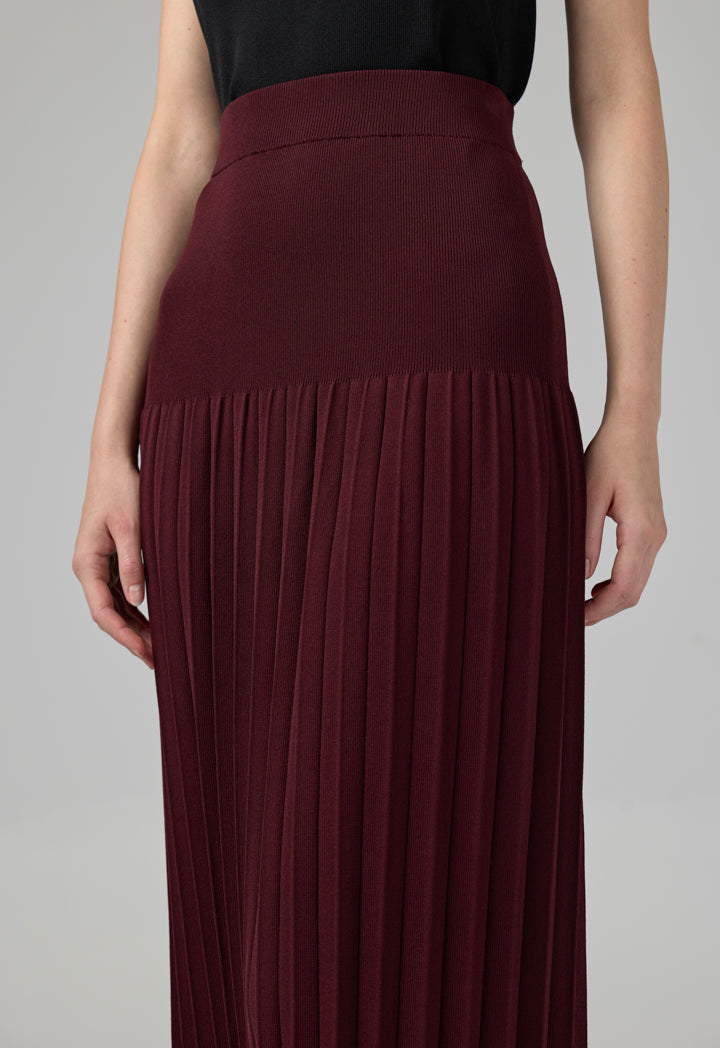 Choice Basic Pleated Knitted Maxi Skirt Burgundy