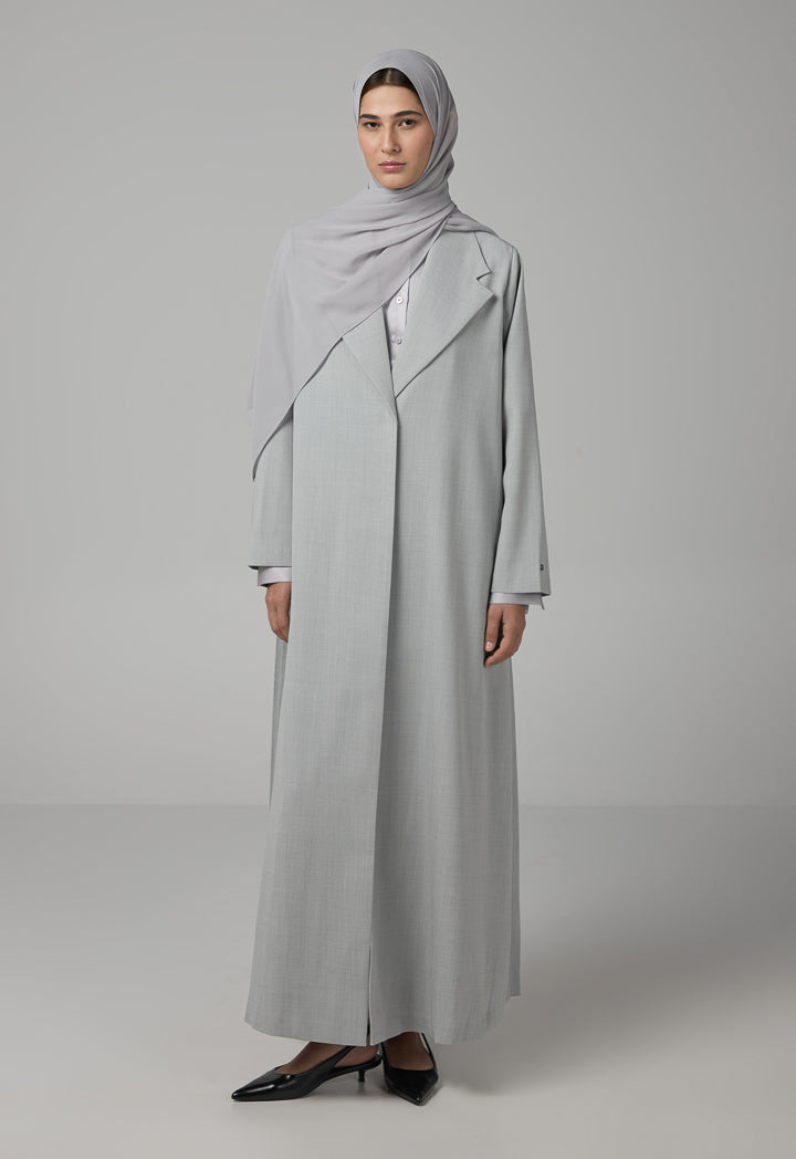 Choice Notched Collar Solid Abaya With Hijab Grey