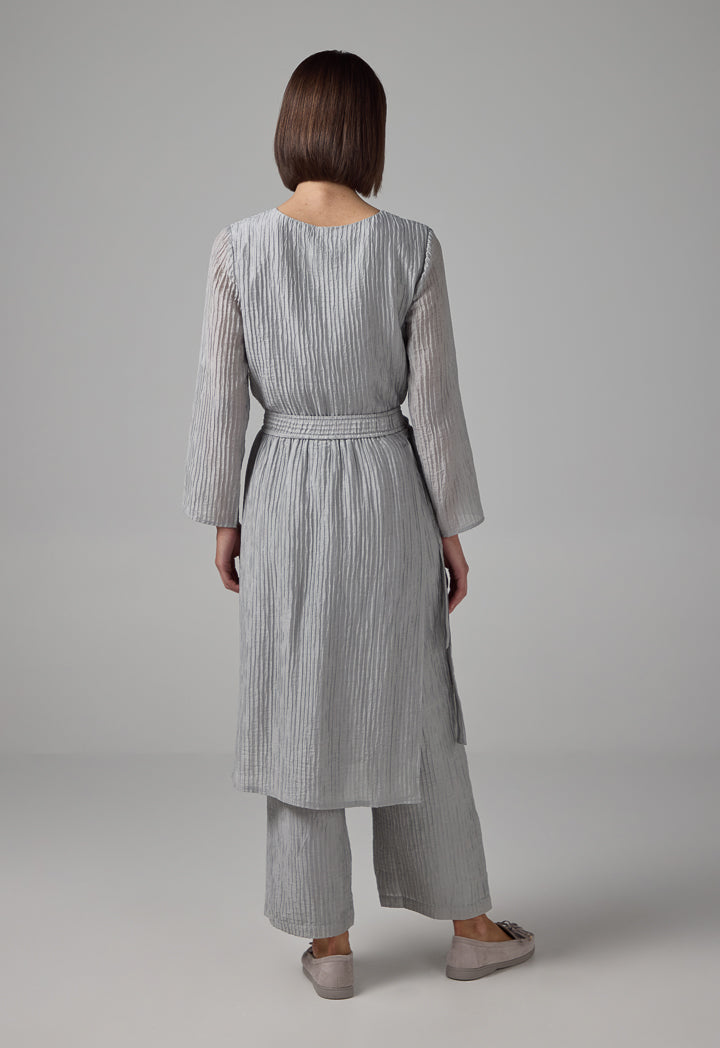 Choice Textured Overlay Solid Trousers Grey